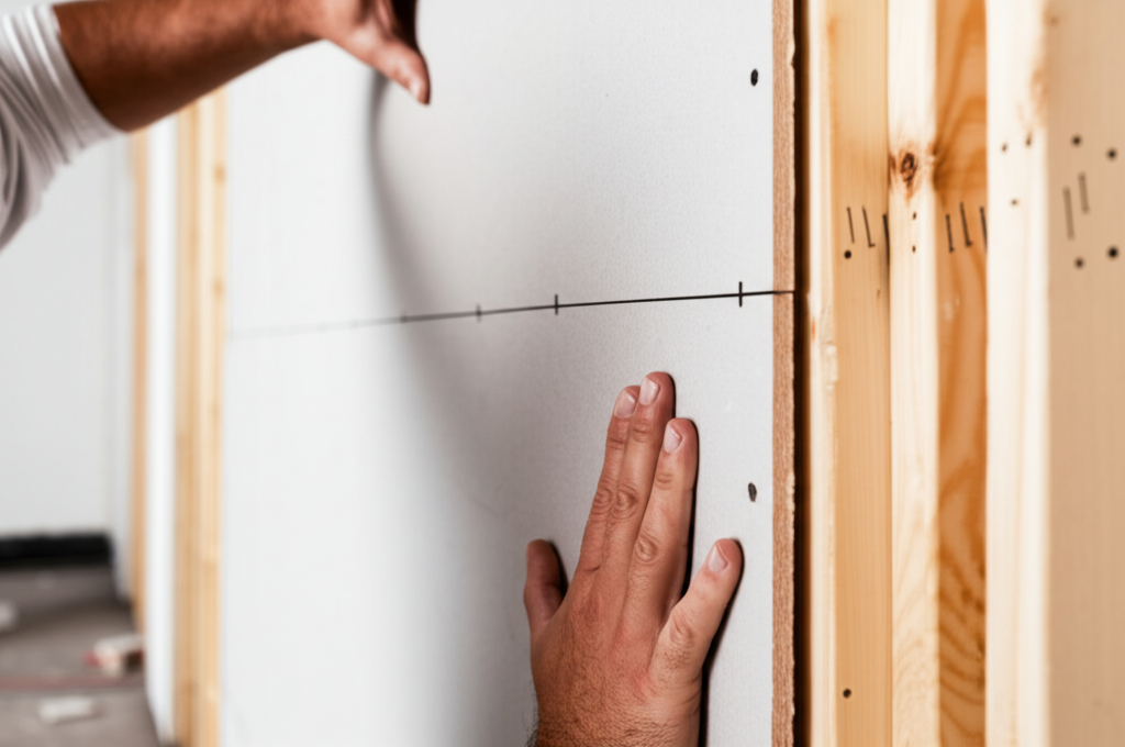Professional installing new drywall